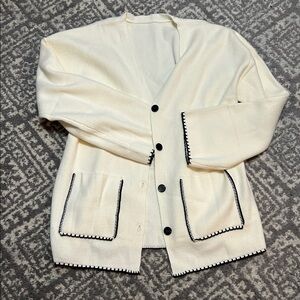 White Cardigan with Black Trim